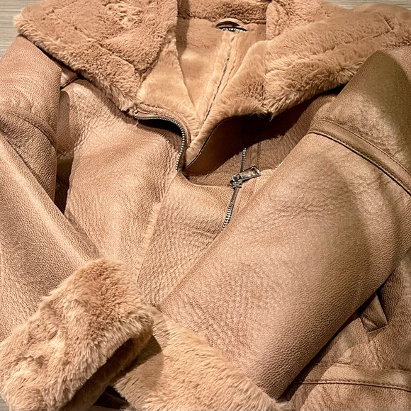 Zara Dusty Pink Faux Leather Fur Shearling Moto Jacket - Picture 3 of 5